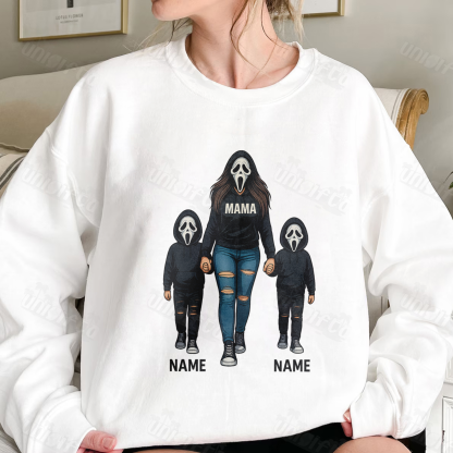 Halloween Horror Mama Custom Kid Name Sweatshirt