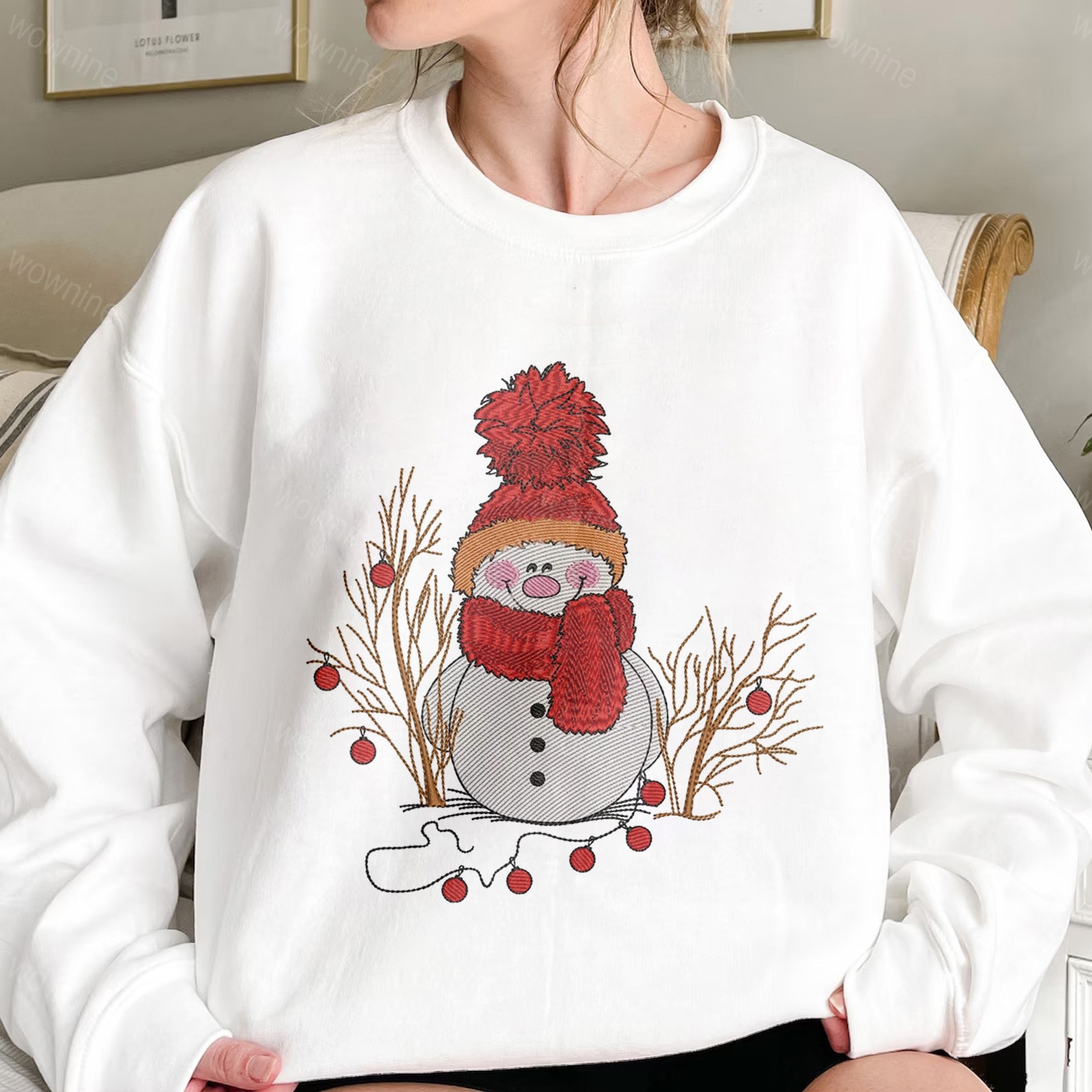 Christmas Snowman Embroidered Sweatshirt, Cute Snowman Sweatshirt, Christmas Sweatshirt for Women, Cute Winter Sweater