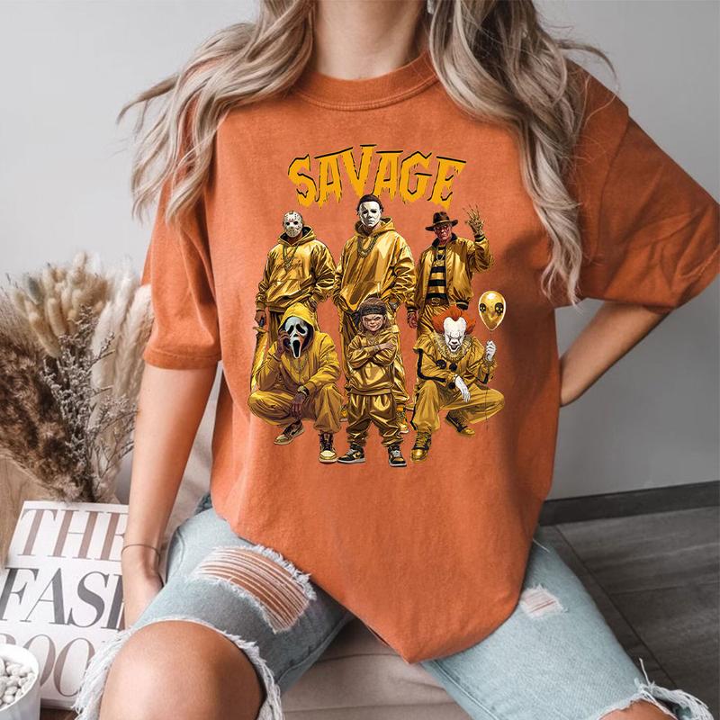 Savage Horror Characters Streetwear - Crewneck & Hoodie with Hip-Hop Inspired Golden Graphic