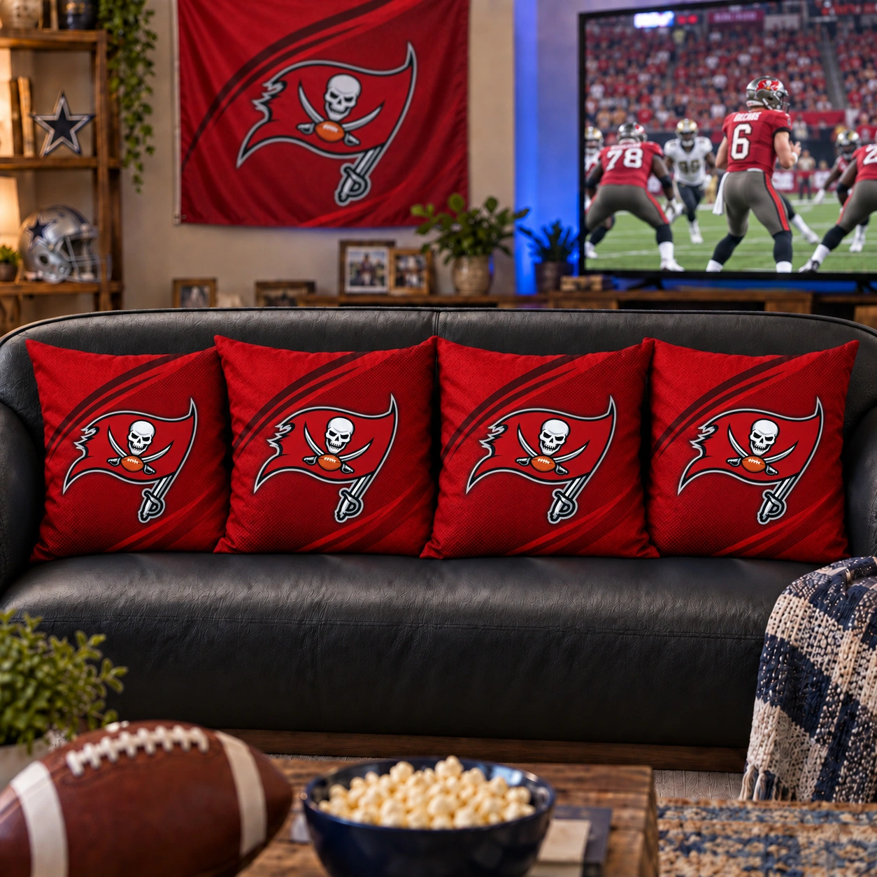Tampa Bay Buccaneers Football Throw Pillow - styled room view
