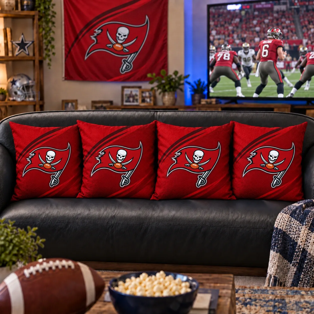 Tampa Bay Buccaneers Football Throw Pillow - styled room view