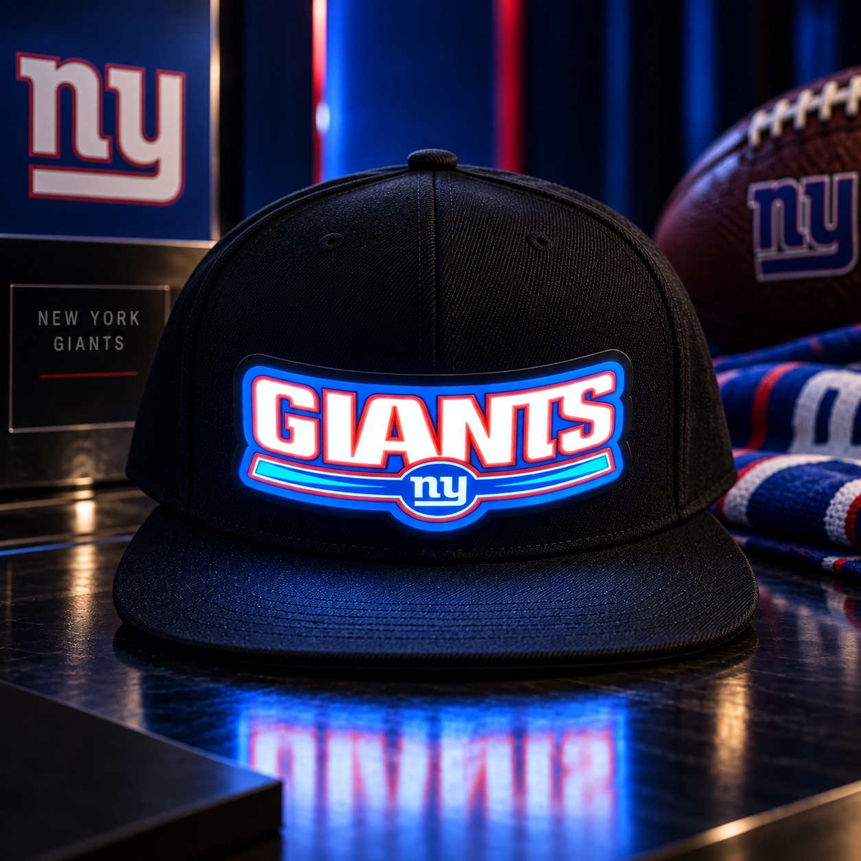 New York Giants LED Light-Up Football Fan Snapback Cap