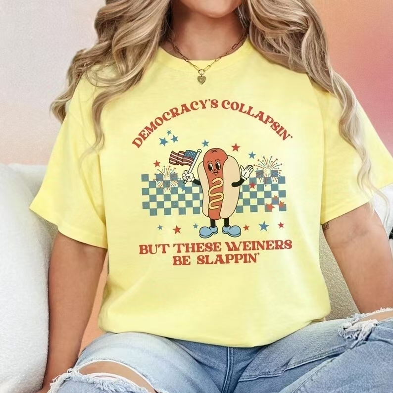 "Democracy & Hot Dogs" Humorous American T - Shirt