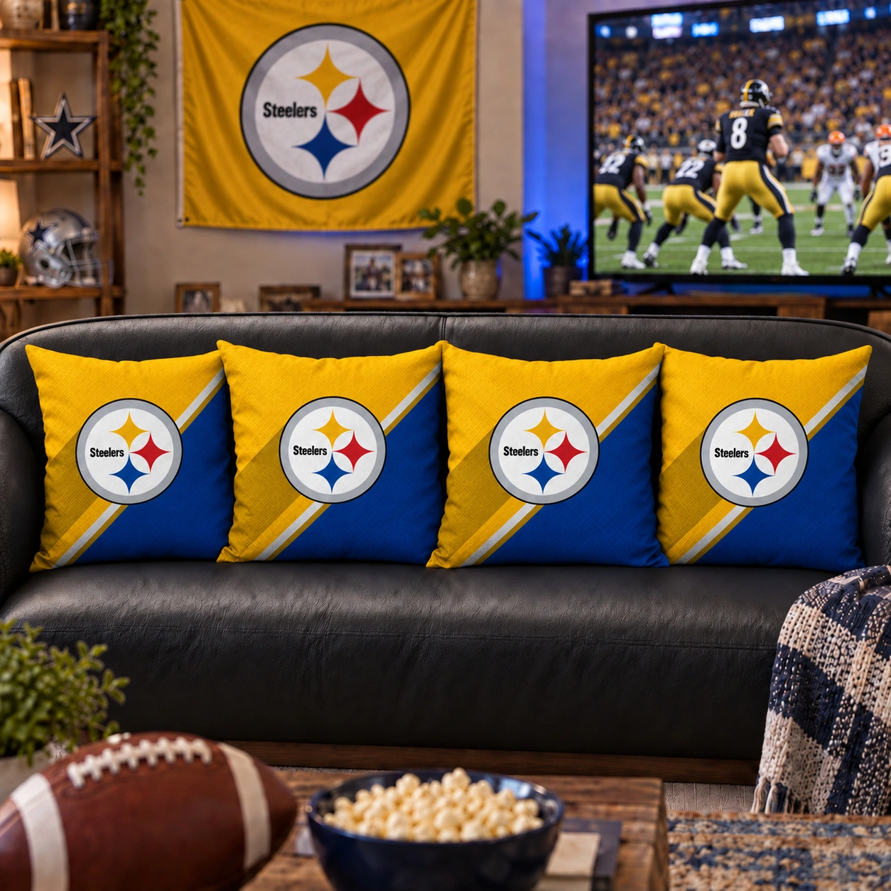 Pittsburgh Steelers Football Throw Pillow - styled room view
