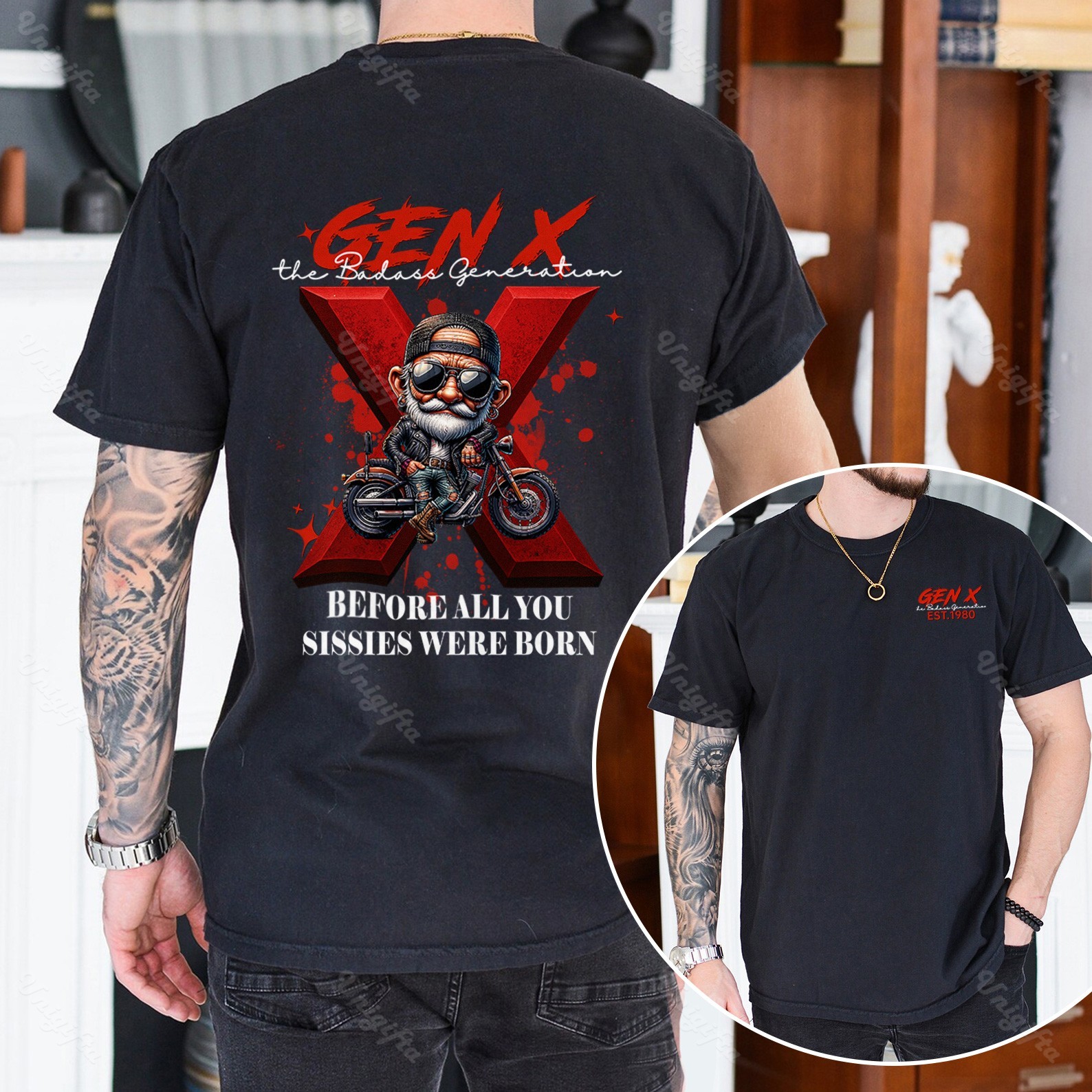 Custom Cool Biker Gen X T-shirt