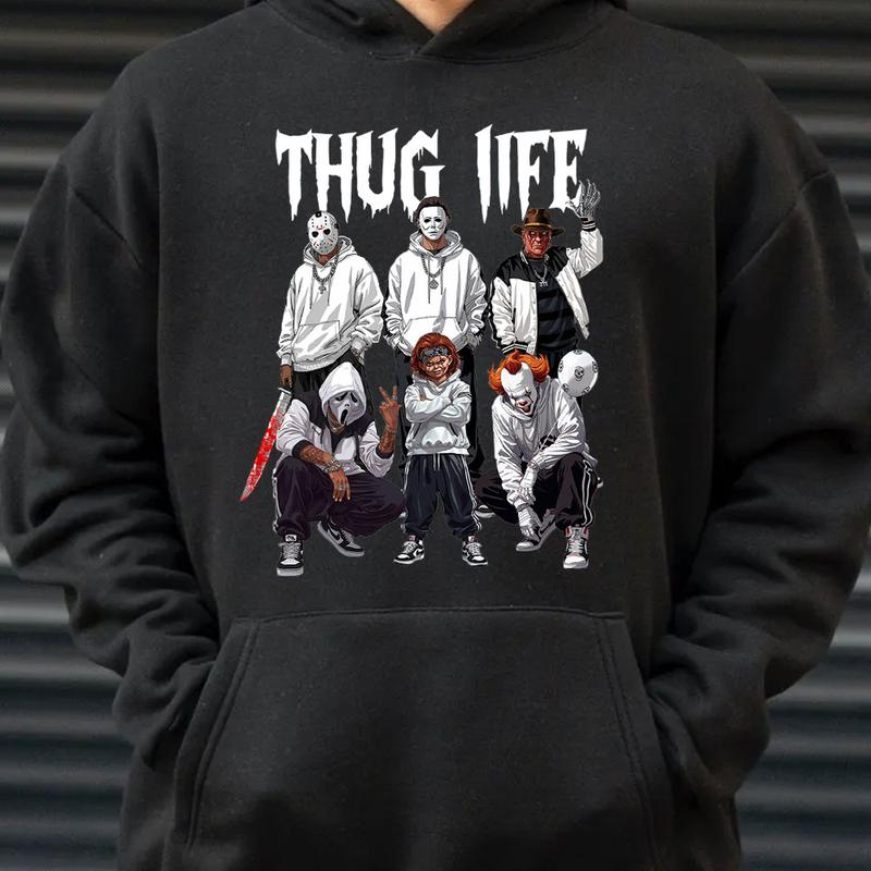Thug Life Horror Characters Streetwear - Crewneck & Hoodie with Hip-Hop Inspired Graphic