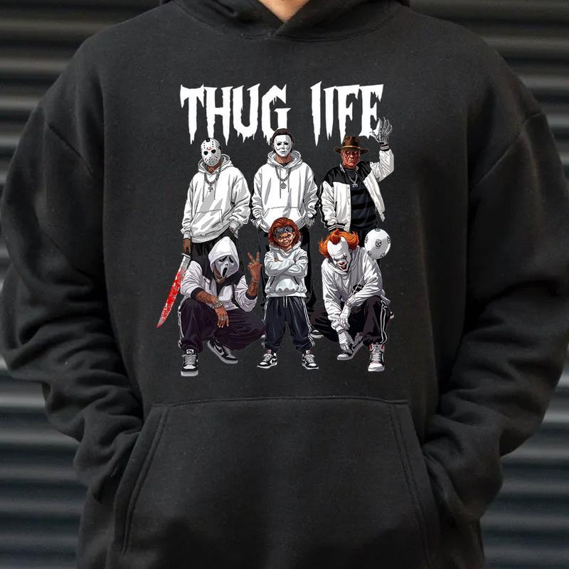 Thug Life Horror Characters Streetwear - Crewneck & Hoodie with Hip-Hop Inspired Graphic