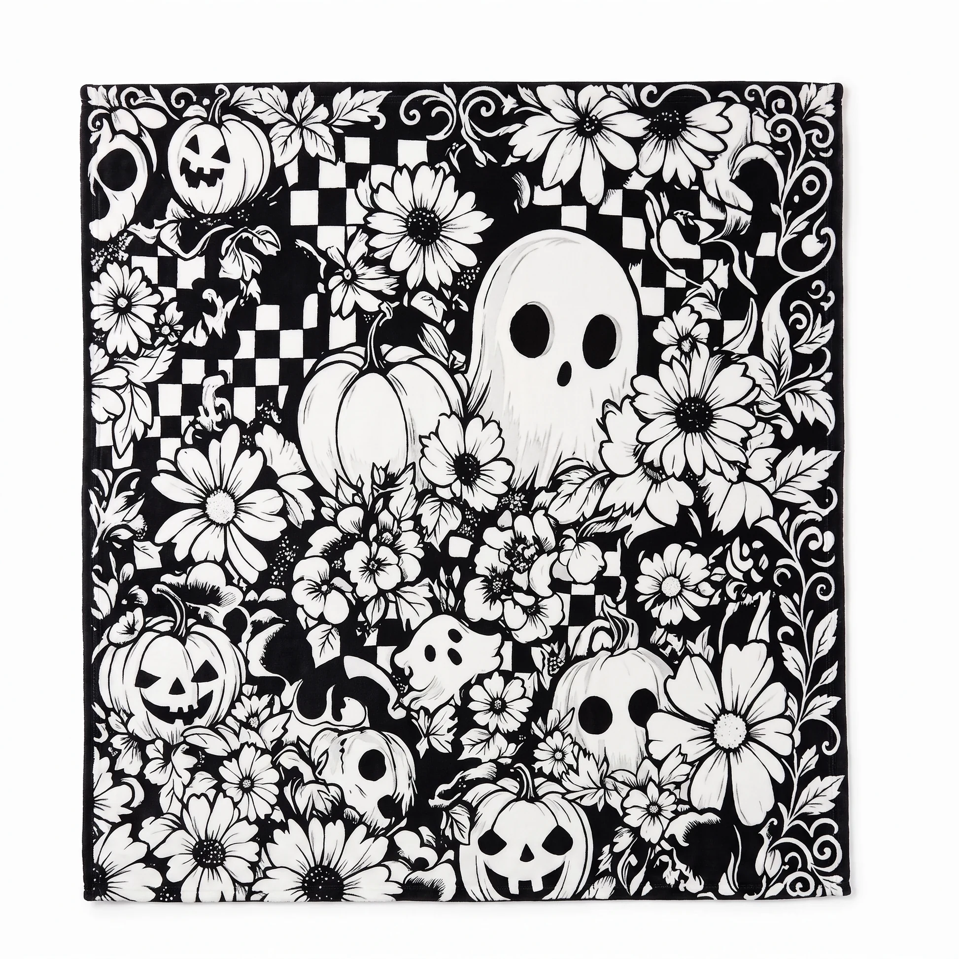 Halloween Coloring Blanket - Floral Ghosts