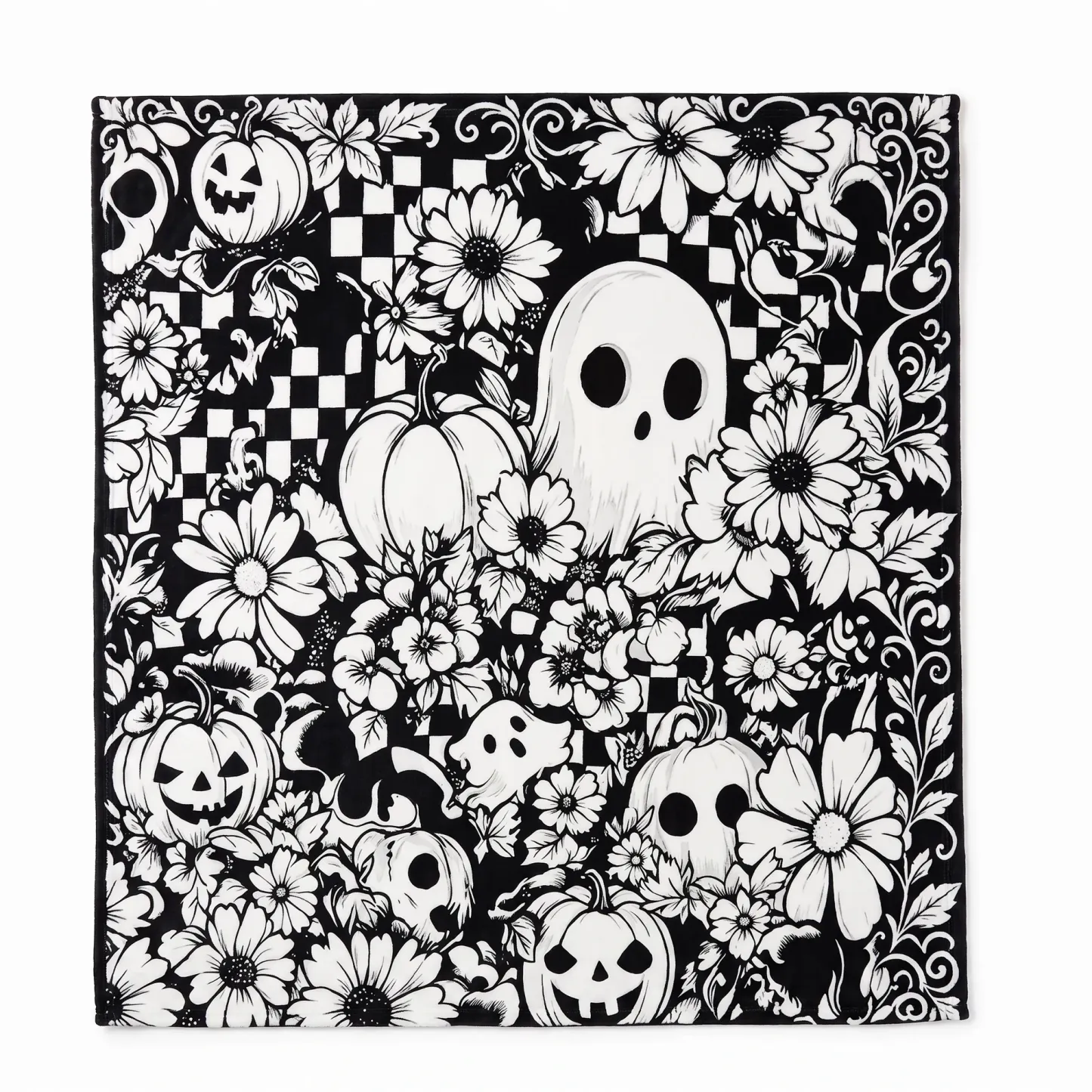 Halloween Coloring Blanket - Floral Ghosts
