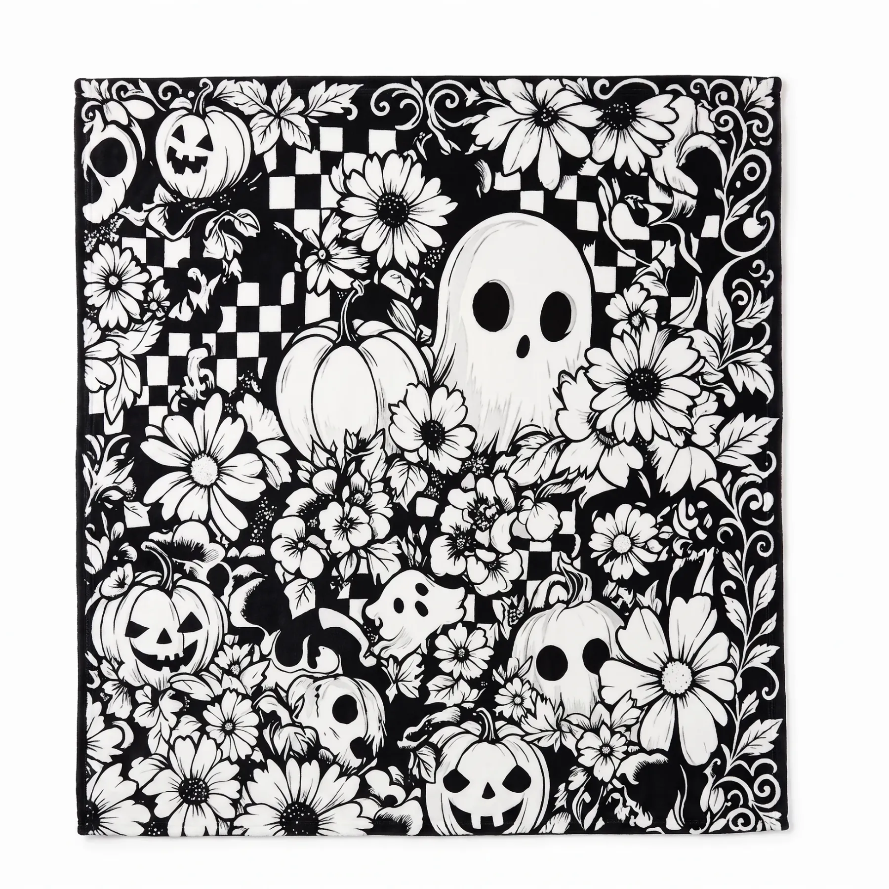Halloween Coloring Blanket - Floral Ghosts