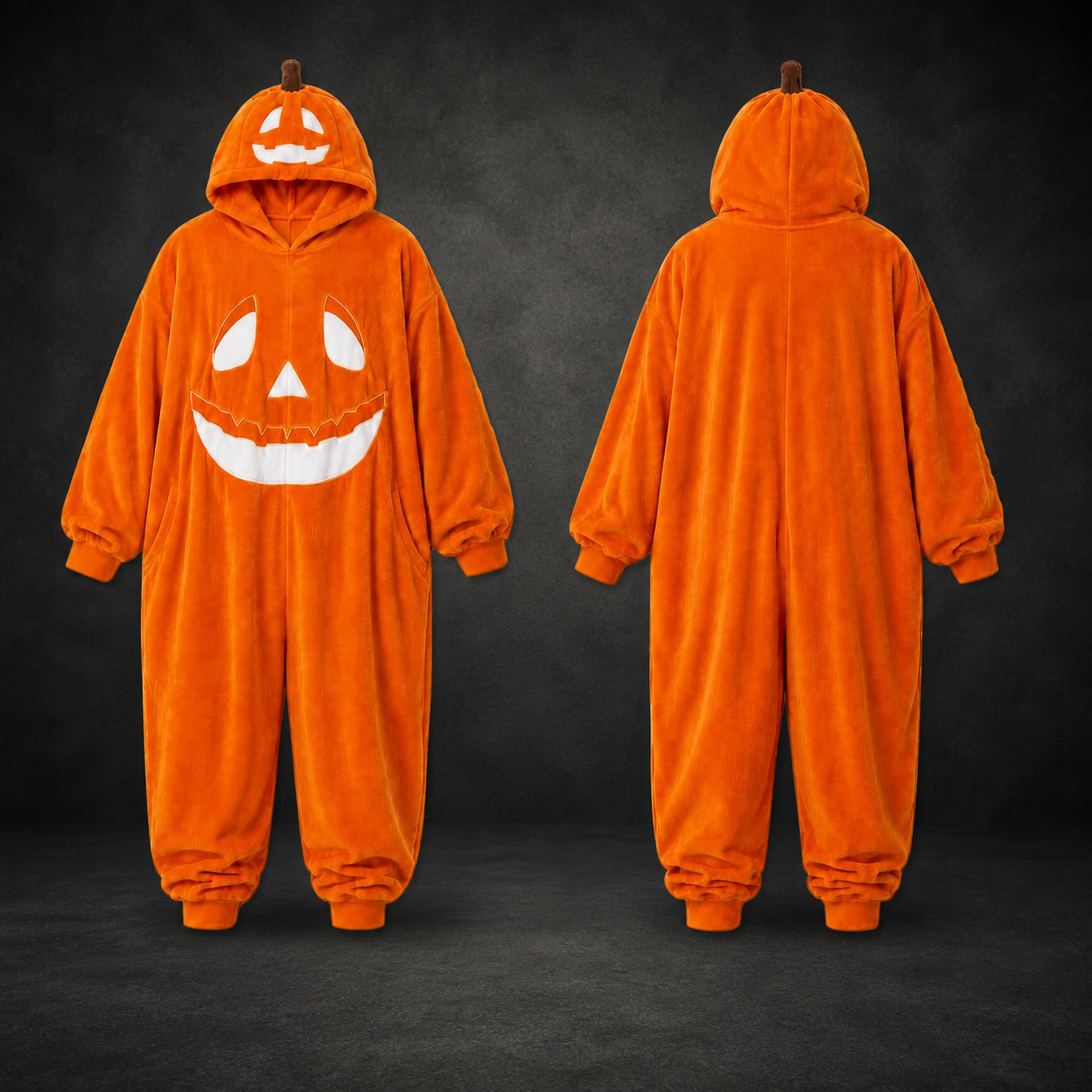 Ghost Pumpkin Hooded Onesie – Plush Halloween Jumpsuit