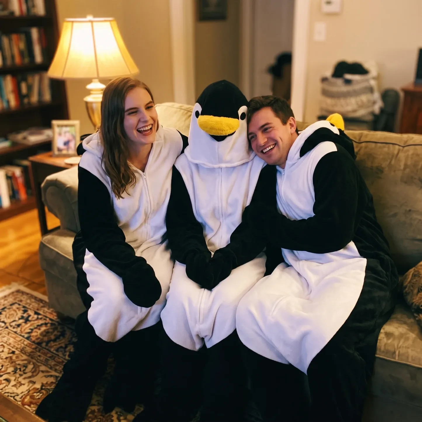 Penguin onesie hood and fleece details