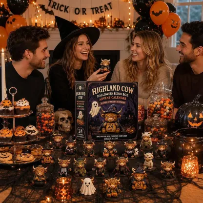 Highland Cow Halloween advent calendar party display