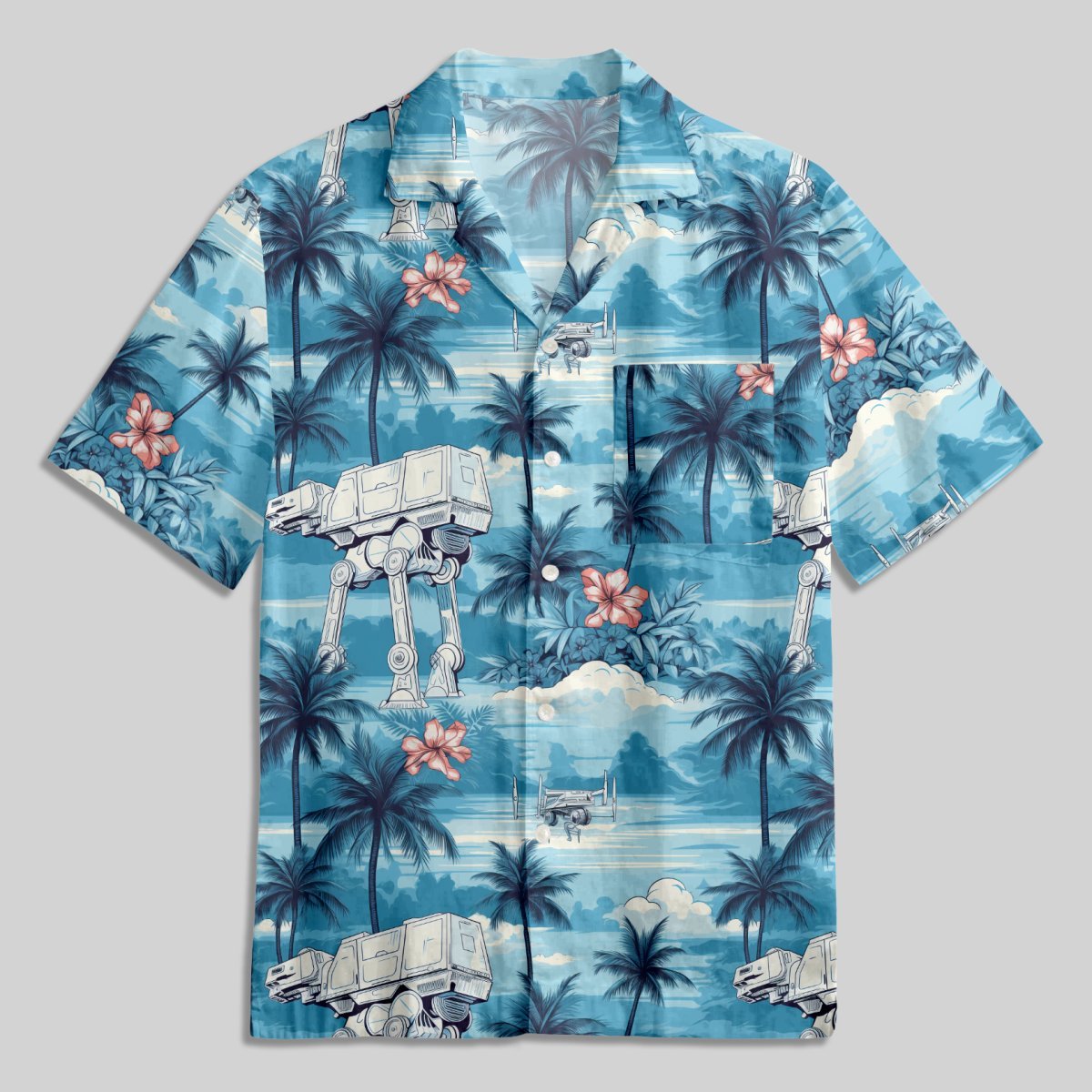 Imperial Walker Blue Hawaiian Beach Button Up Pocket Shirt