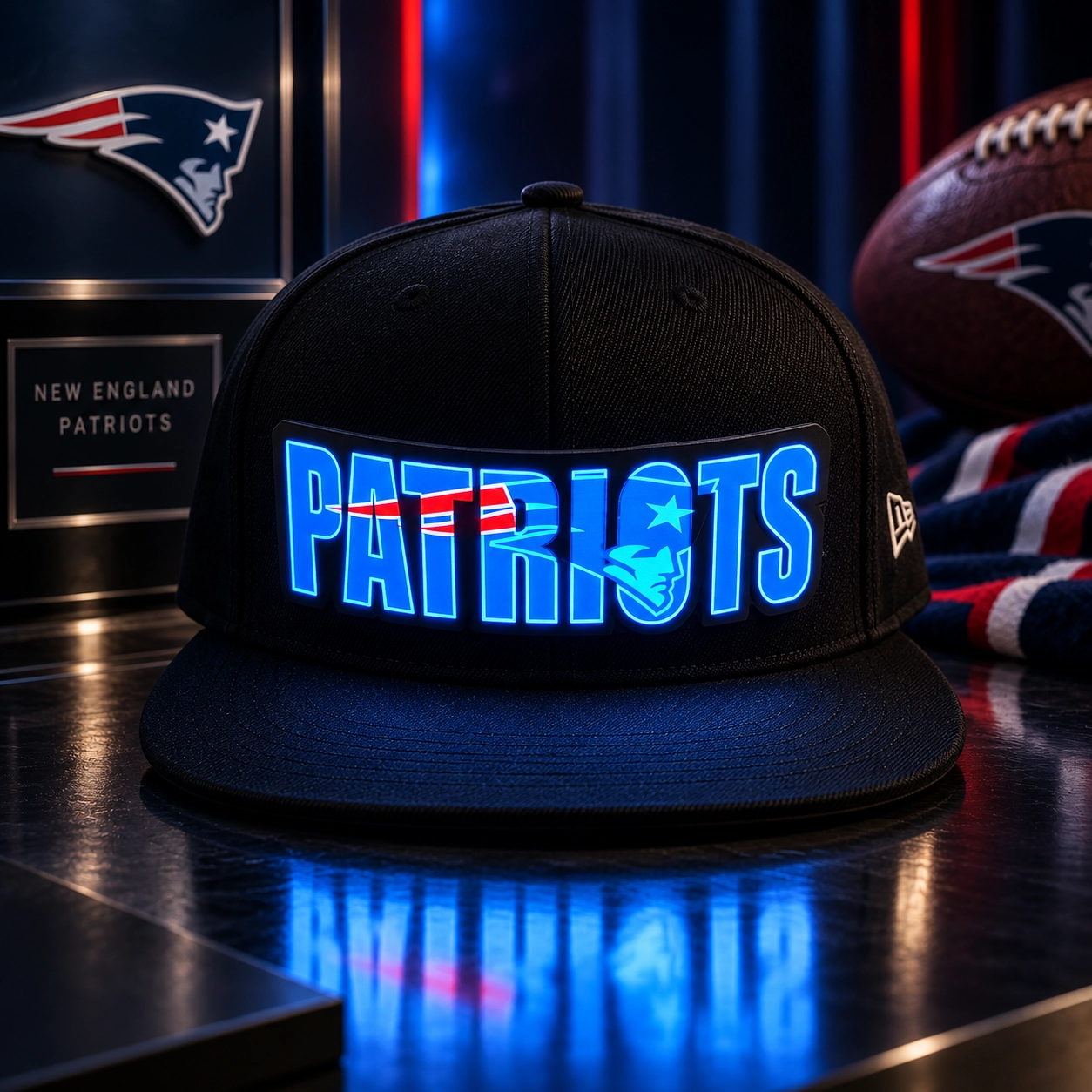 New England Patriots LED Light-Up Football Fan Snapback Cap