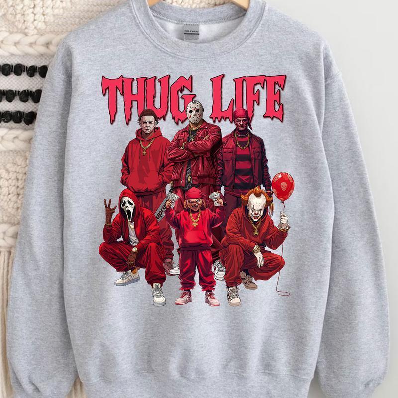 Thug Life Horror Characters Streetwear - Crewneck & Hoodie with Hip-Hop Inspired Graphic