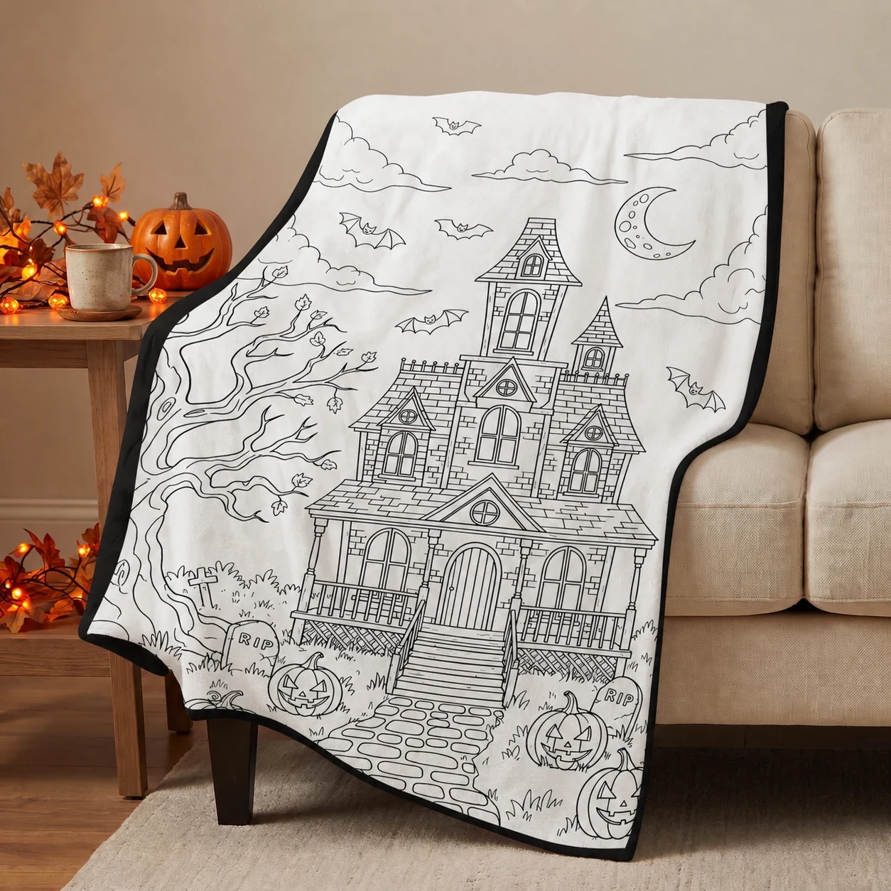 Halloween Coloring Blanket - Ghost Manor