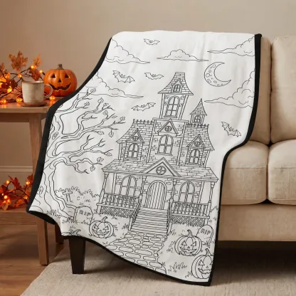 Halloween Coloring Blanket - Ghost Manor