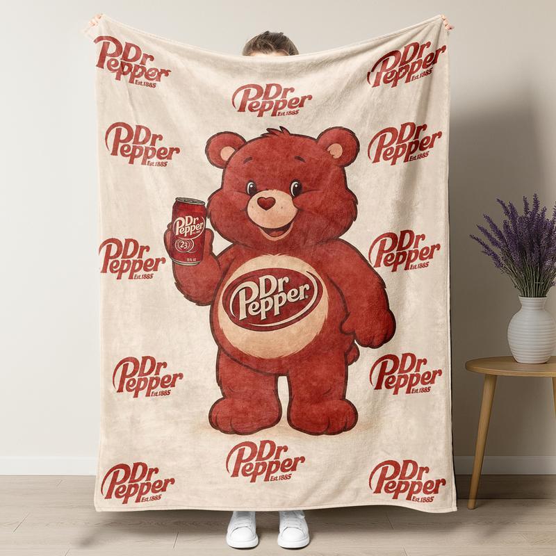 Dr Pepper "Cute Bear" Branded Home Blankets (Est.1885) – Knitted/Coral Fleece