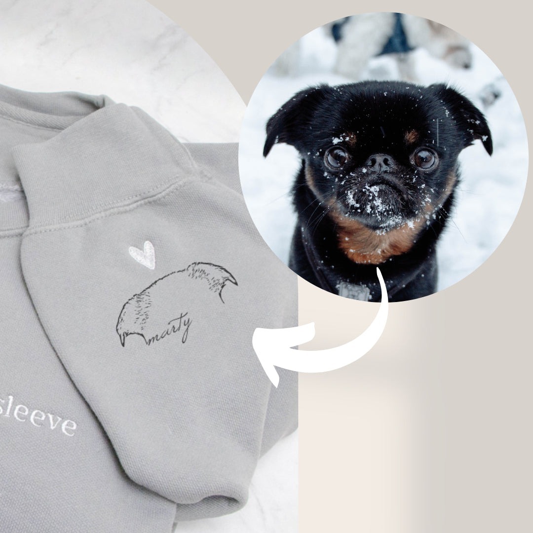 Custom Pet Embroidery Sweatshirt - Personalized Pet Portrait Sleeve Sweatshirt with “I Wear My Heart on My Sleeve”