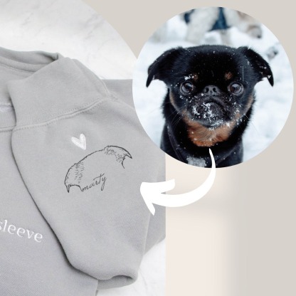 Custom Pet Embroidery Sweatshirt - Personalized Pet Portrait Sleeve Sweatshirt with “I Wear My Heart on My Sleeve”
