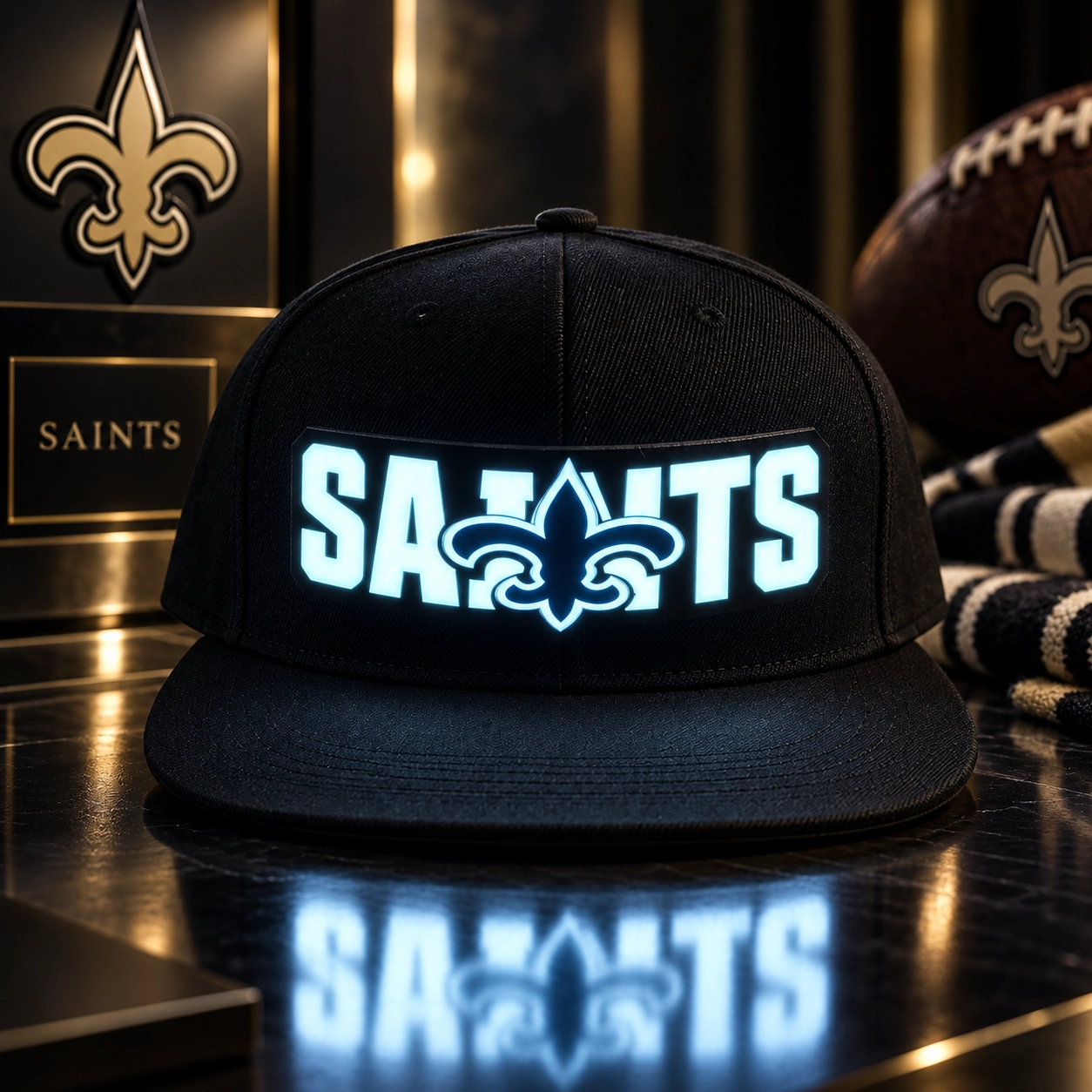 New Orleans Saints LED Light-Up Football Fan Snapback Cap