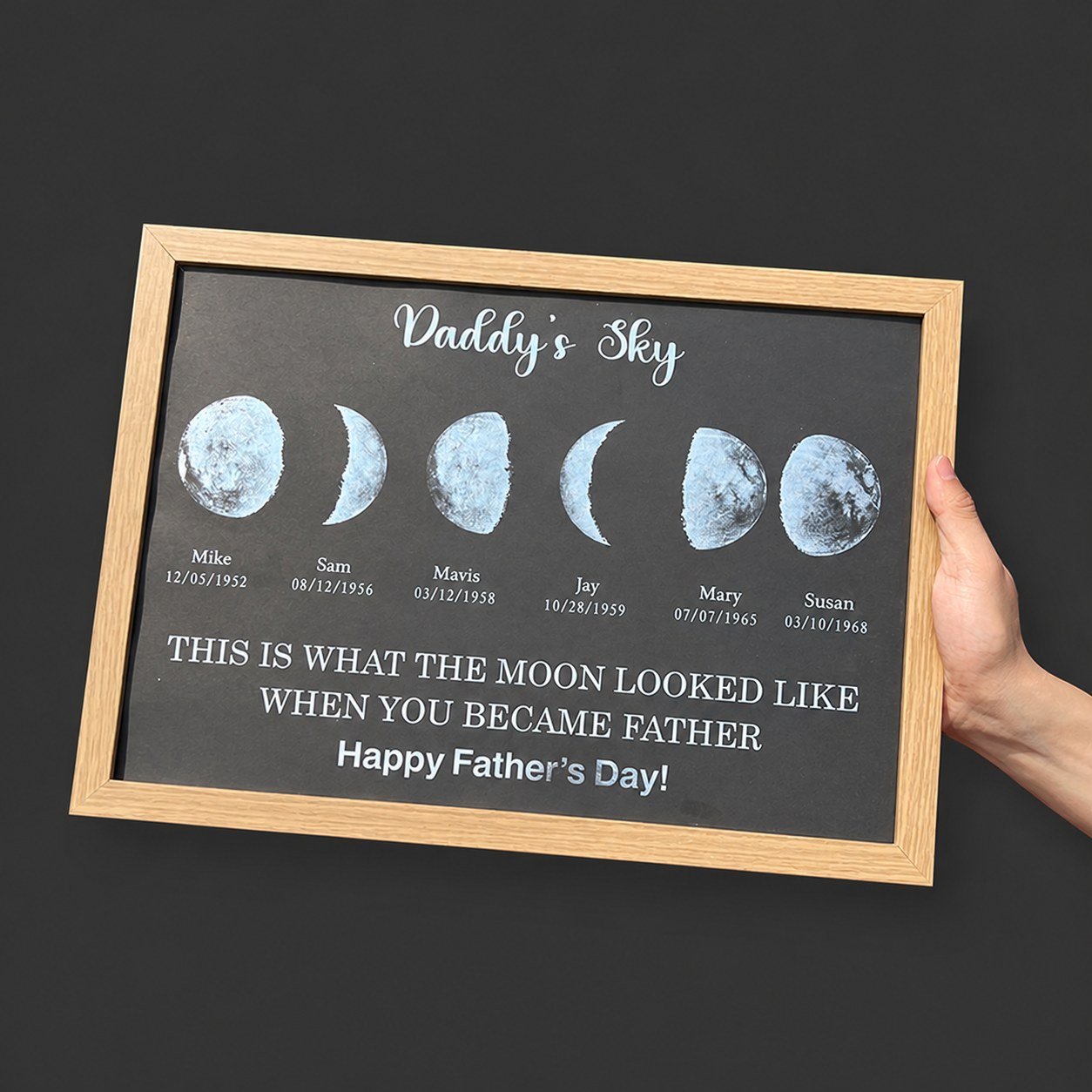 Custom Moon Phase Frame With Text & Date- Daddy's Universe