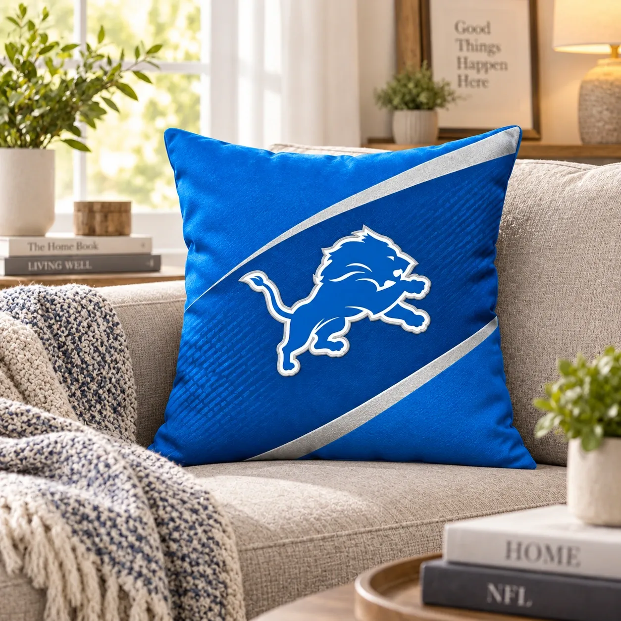Detroit Lions Football Throw Pillow - living room sofa styling