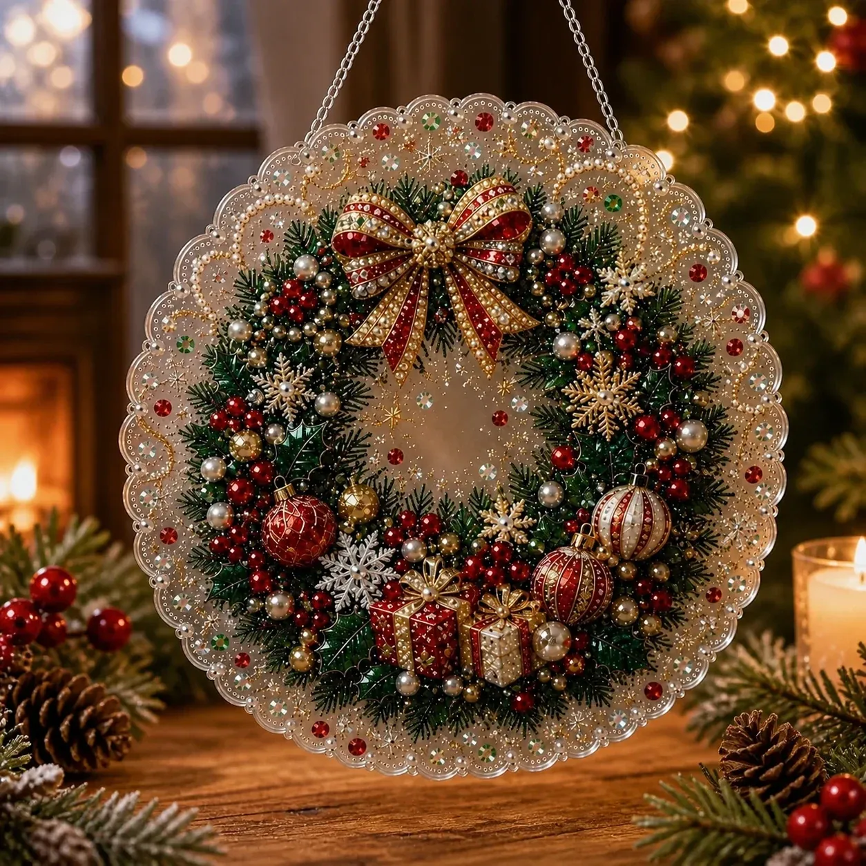 Christmas Round Pearl Art Hanging Kit - Christmas Tree