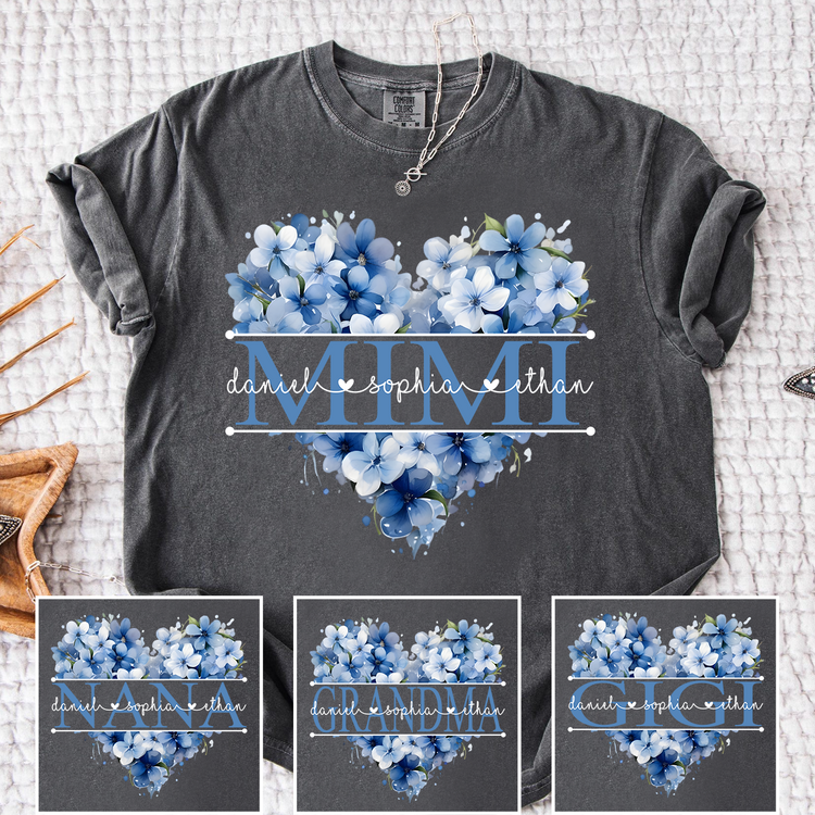 Personalized Floral Heart Mimi Shirt – Custom Grandma Gift with Grandkids’ Names