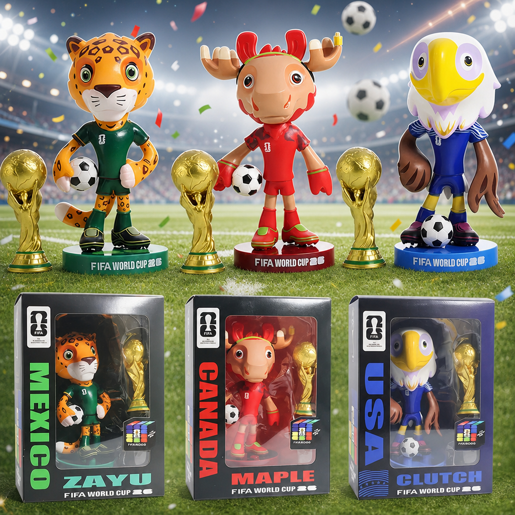 2026 World Cup Mascot Set — Zayu, Maple & Clutch Collectible Figurines with Mini Trophies