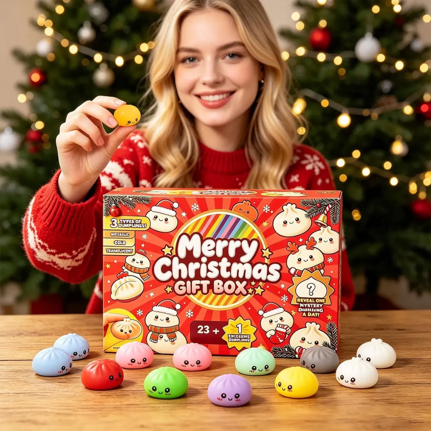 Red dumpling squishy advent calendar details
