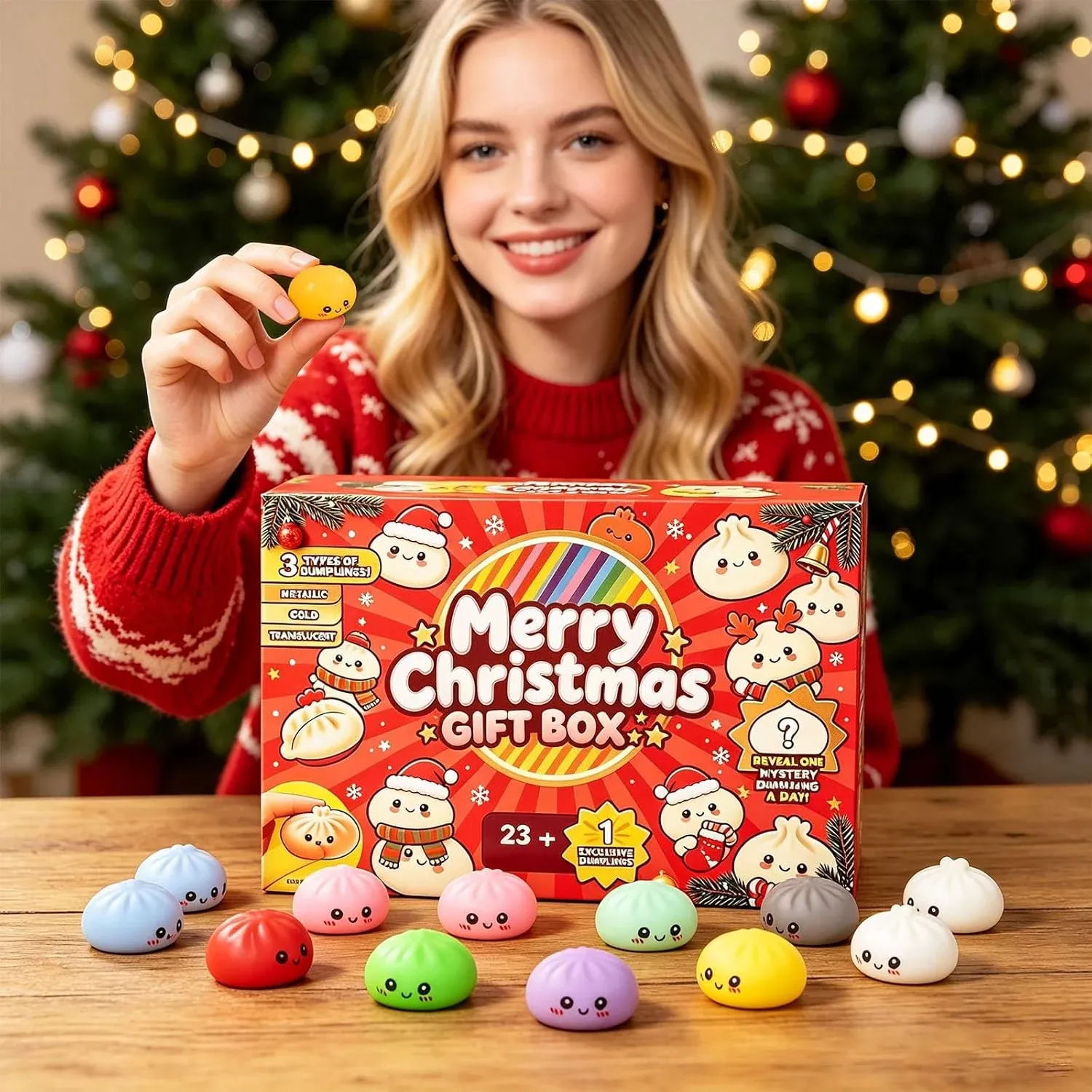 Red dumpling squishy advent calendar details