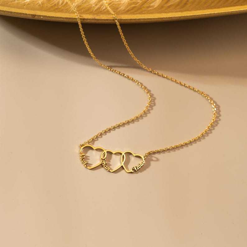 Personalized Interlocking Hearts Name Necklace - Custom Kid's Names Gold Plated Pendant, Sentimental Mother's Day Gift