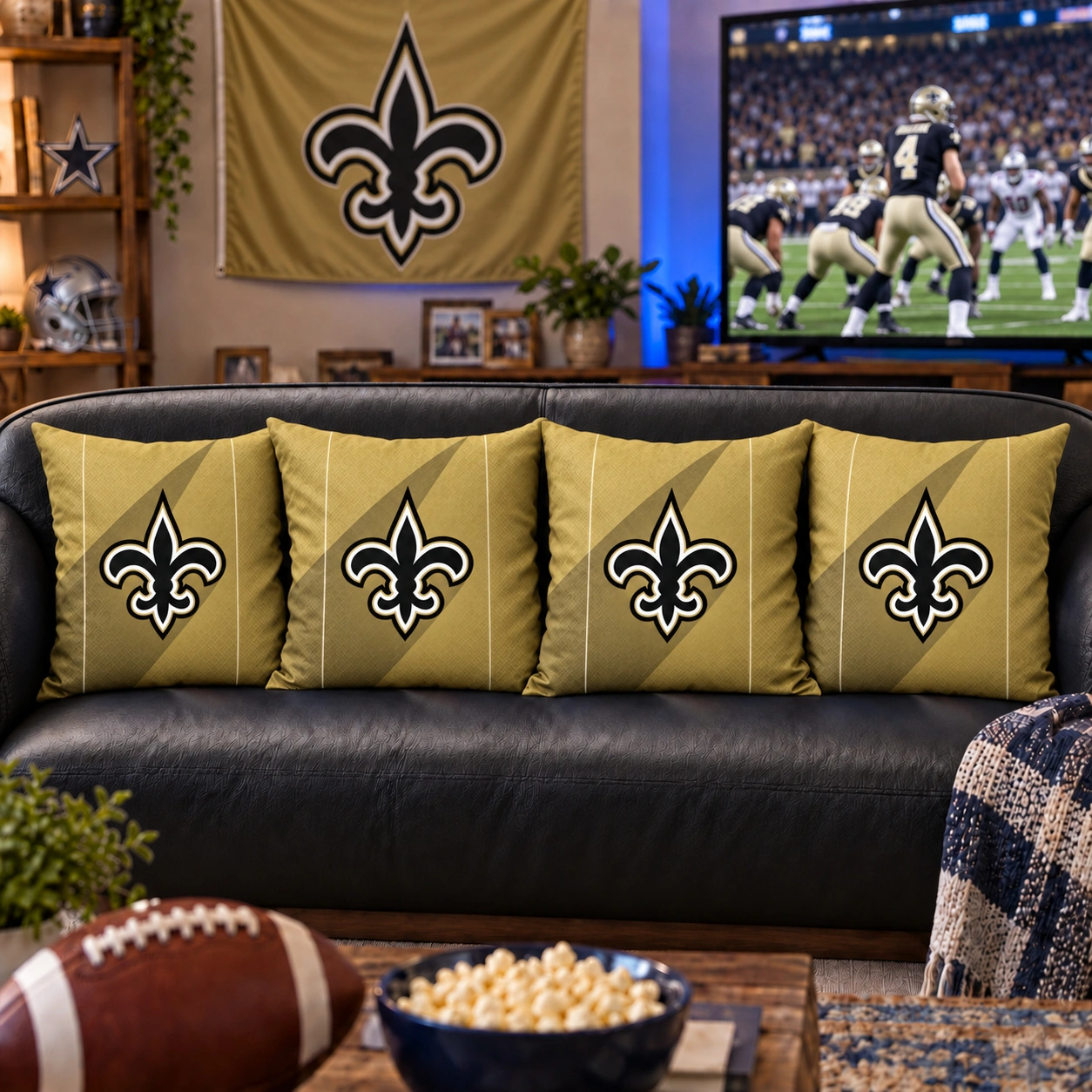 New Orleans Saints Football Throw Pillow - styled room view