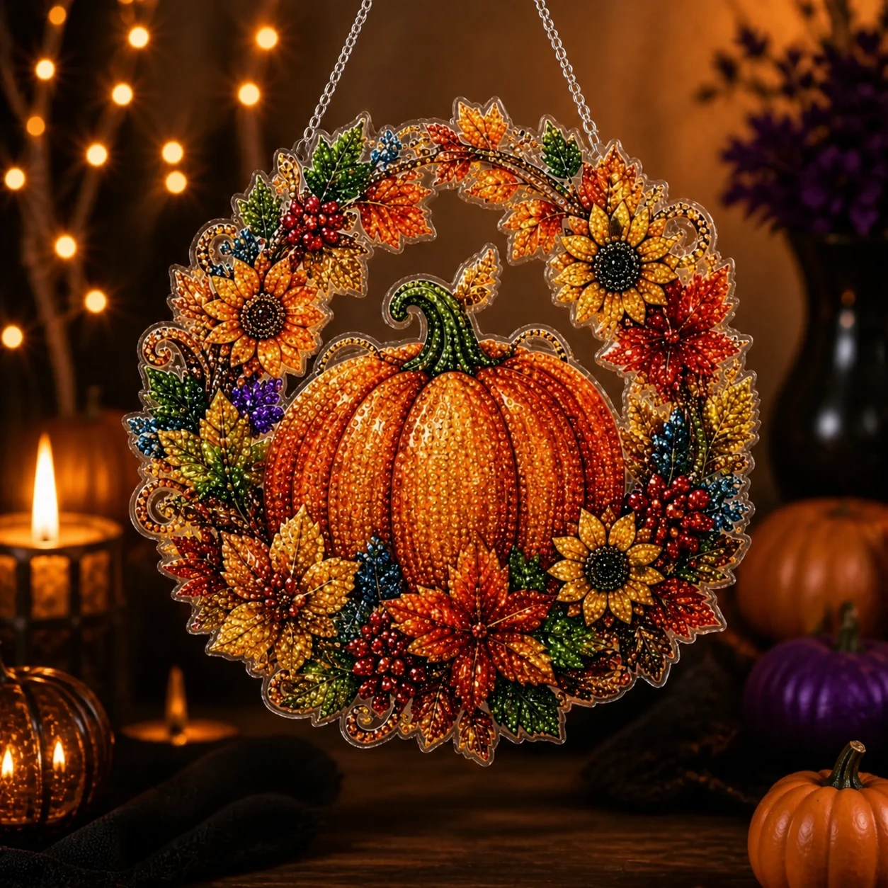 Halloween Pumpkin Round Pearl Art Hanging Kit