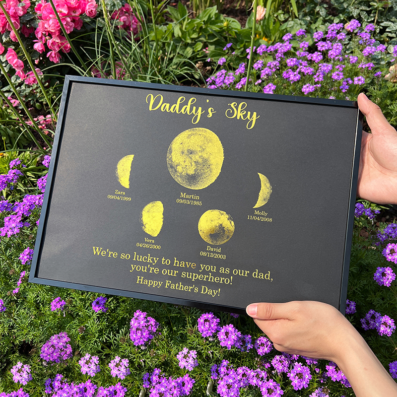 Print Custom encircling the moon Phase Frame With Text & Date- Daddy's Universe