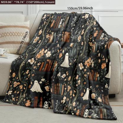 Soft Ghost Library Flannel Blanket
