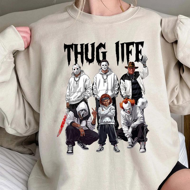 Thug Life Horror Characters Streetwear - Crewneck & Hoodie with Hip-Hop Inspired Graphic