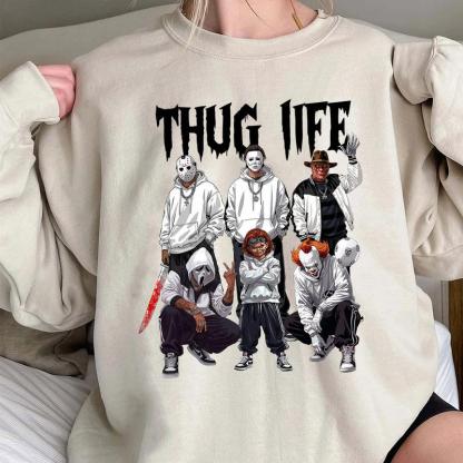 Thug Life Horror Characters Streetwear - Crewneck & Hoodie with Hip-Hop Inspired Graphic