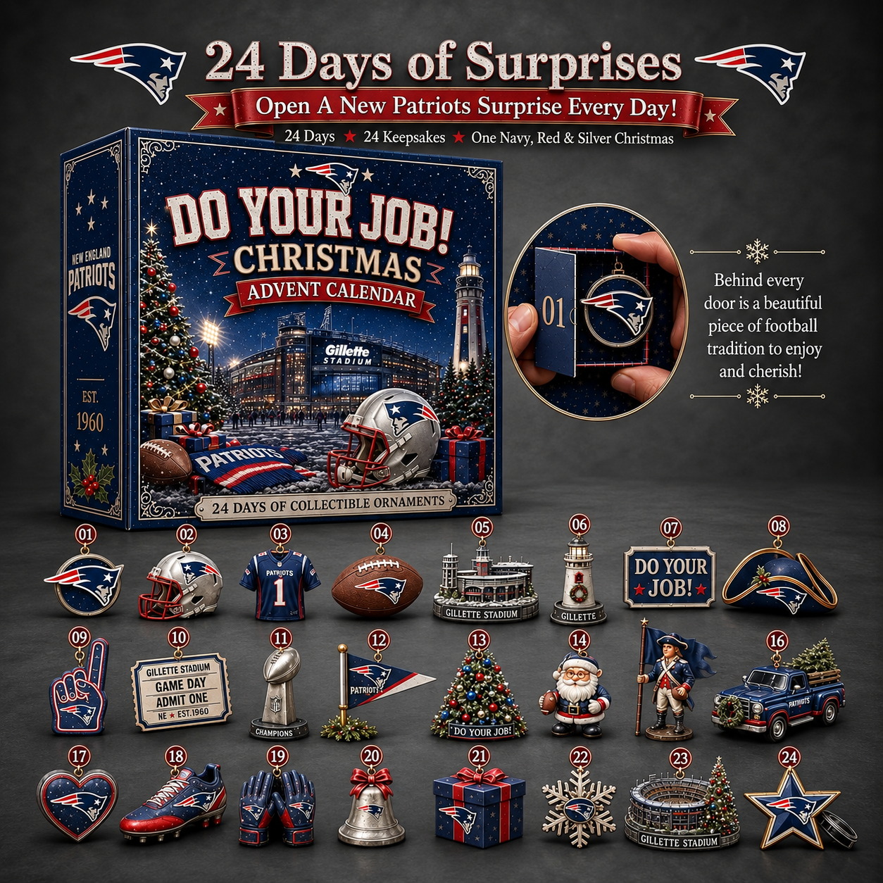 New England Patriots 24-Day Advent Calendar dark gray studio background