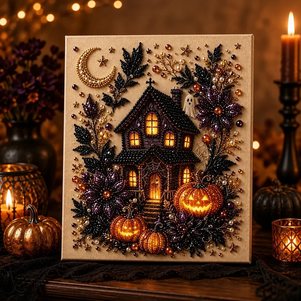 Framed Haunted House Halloween Pearl Art DIY Kit