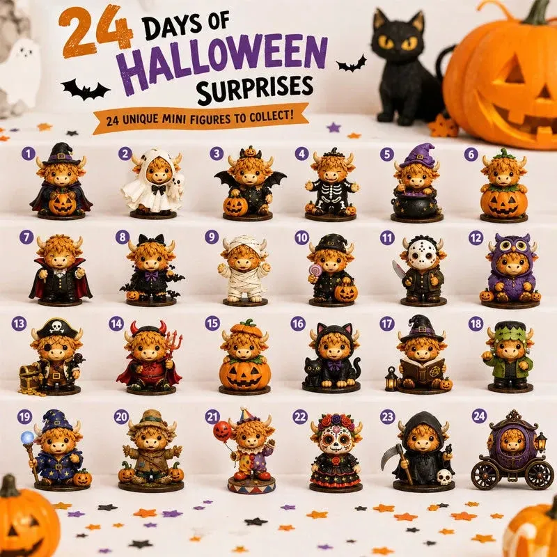 24 Highland Cow Halloween characters