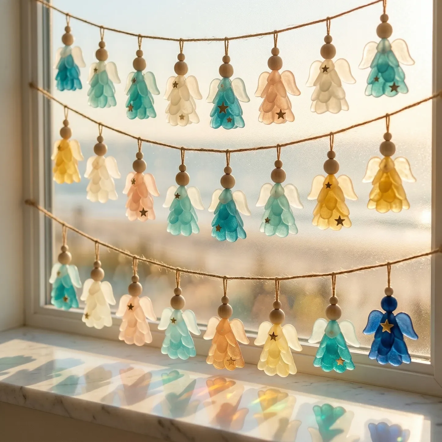 Sea glass angel ornaments hanging display