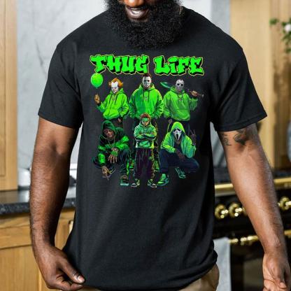 Thug Life Neon Green Horror Characters Streetwear - Crewneck Hoodie & T-Shirt