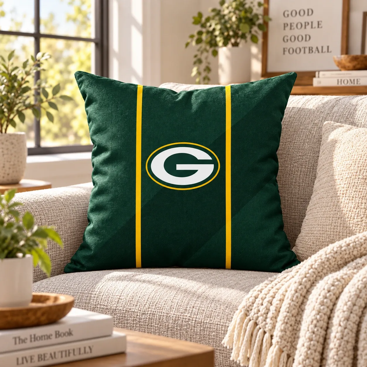 Green Bay Packers Football Throw Pillow - living room sofa styling