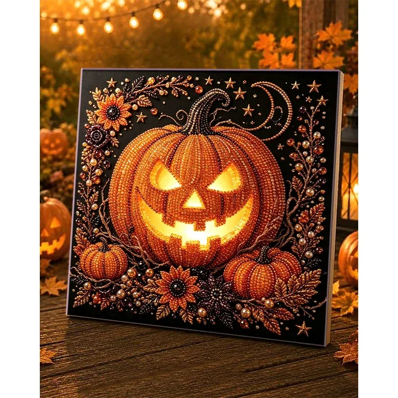 Framed Jack-o'-Lantern Halloween Pearl Art DIY Kit