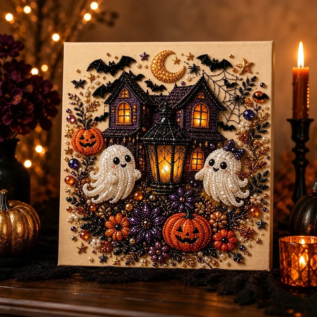 Framed Halloween Haunted House Pearl Art DIY Kit