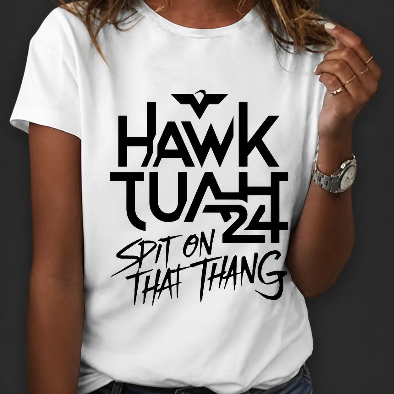 Hawk Tuah Print Casual Tee