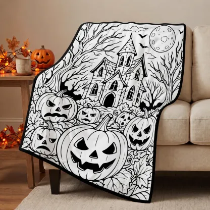 Halloween Coloring Blanket - Pumpkin Haunted House